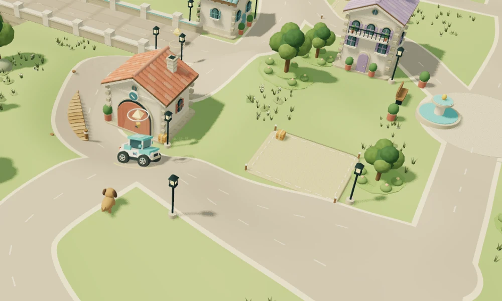 Odyssey gameplay: the little car explores island roads surrounded by turquoise water.